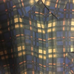 Plus Size Navy plaid sheer button down